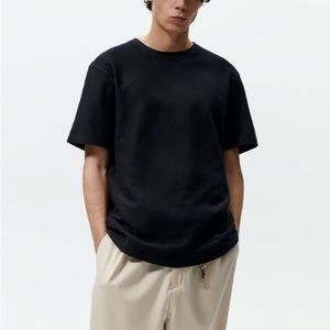 Zara Basic Black Cotton Short Sleeve XL Tee Shirt